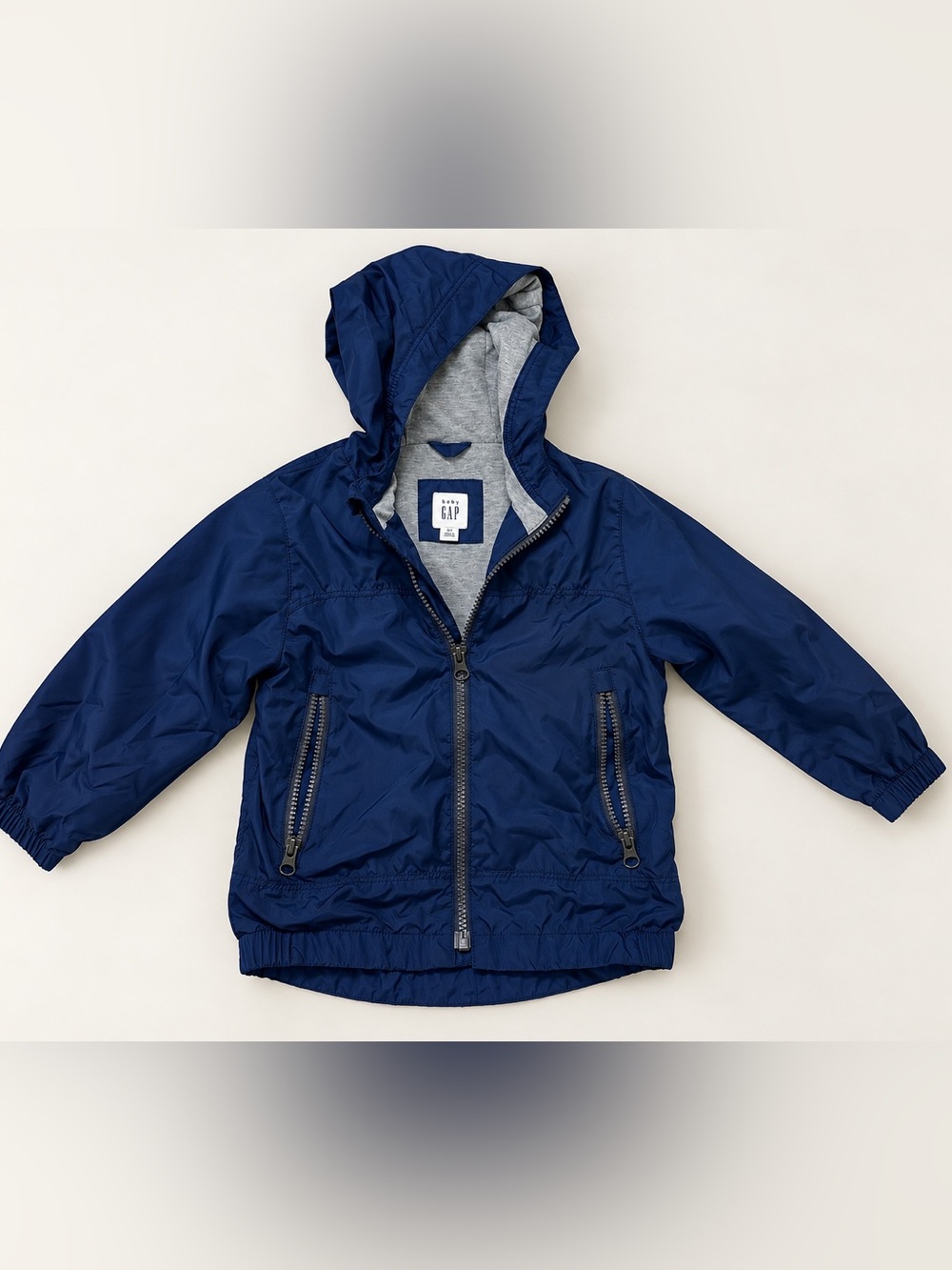 Gap Kids Navy Blue Hooded Windbreaker Jacket 3T Zip Pockets